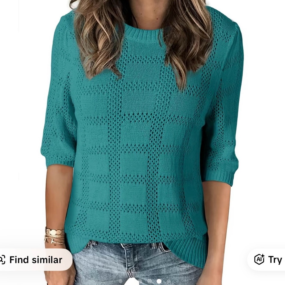 Blue Textured Knit Sweater